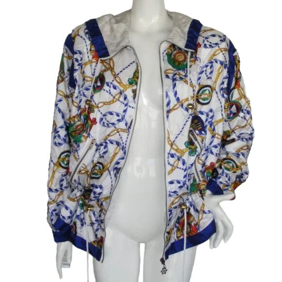 Lavon Track Jacket, M, Vintage, Nautical, Hooded, Pockets, Blue/White - Picture 6 of 15